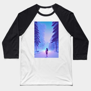 Anime Girl Snowy Forest Christmas Landscape Baseball T-Shirt